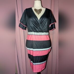 SHEIN Colorblock V-Neck Faux Wrap Midi Dress 16/2XL